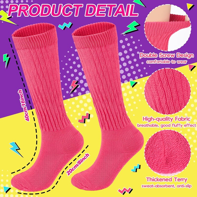 TRIITECH Store Neon Slouch Socks for Women, 80s 90s Scrunch Knee High Socks with Neon Earrings and Scrunchies for 80s 90s Party - Image 3